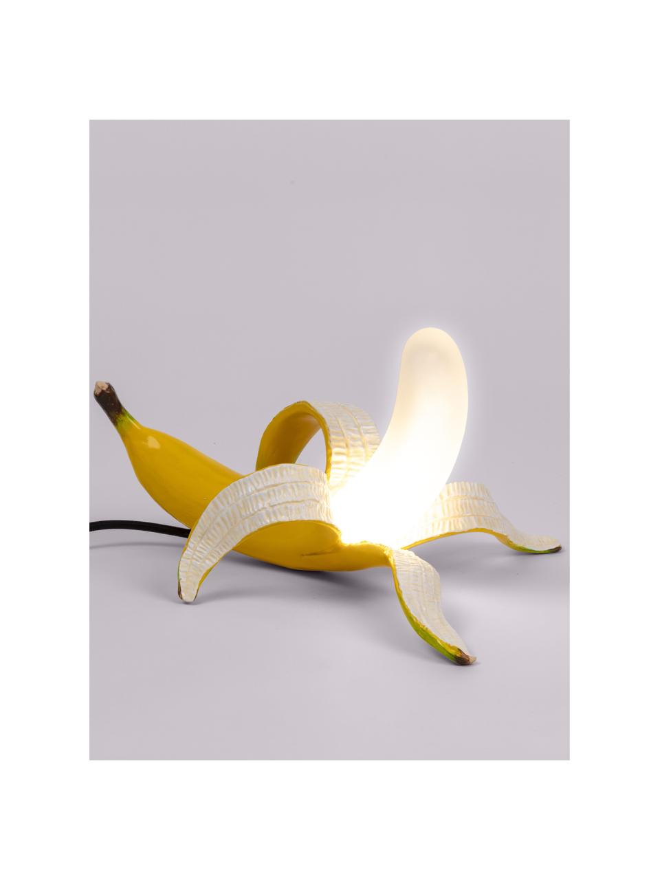 Lampada di design da tavolo a LED Dewey Banana, Paralume: vetro, Base della lampada: resina, Giallo, bianco, Larg. 34 x Alt. 20 cm