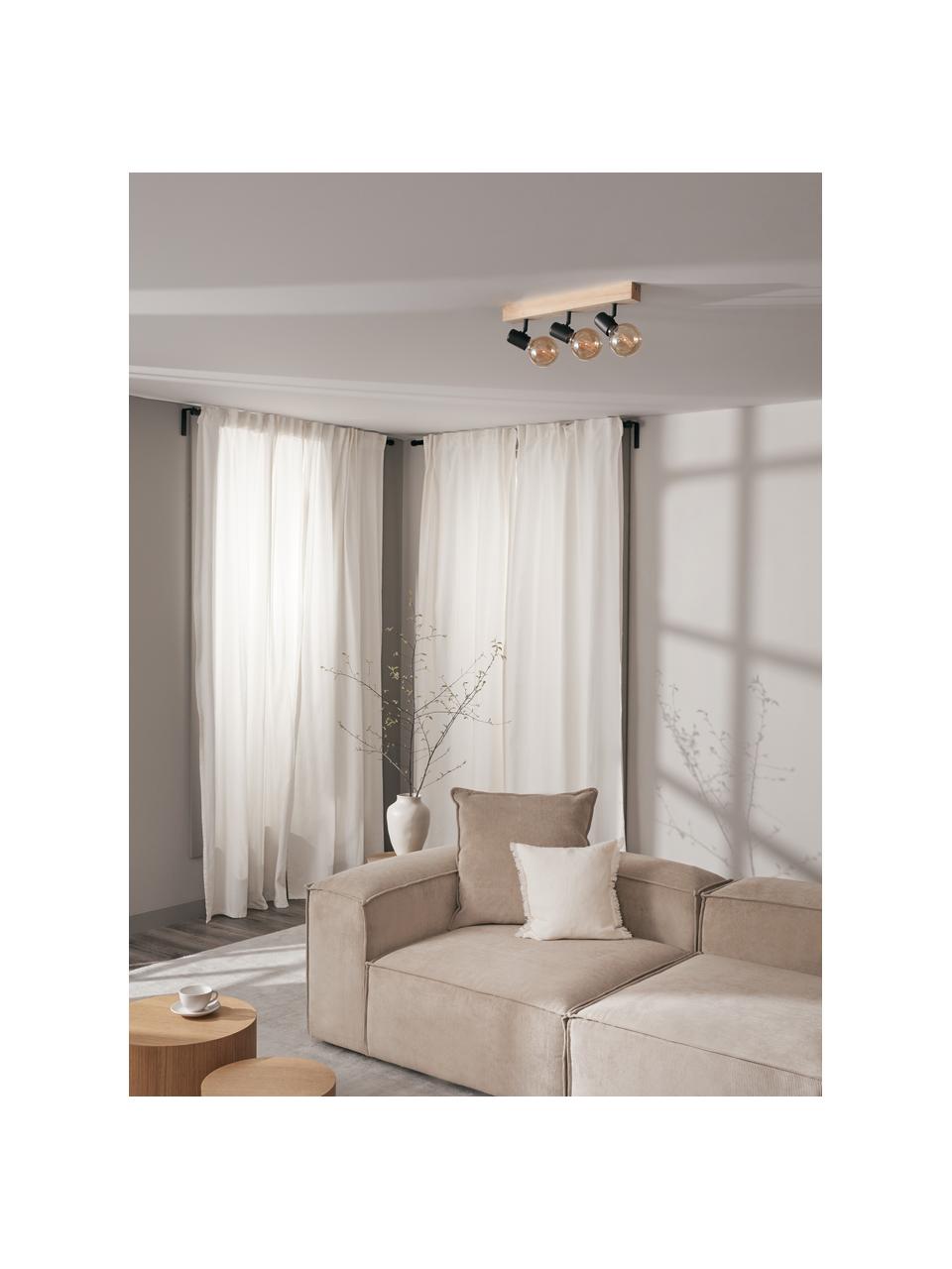 Spot plafond en bois Townshend, Noir, bois clair, larg. 48 x haut. 13 cm