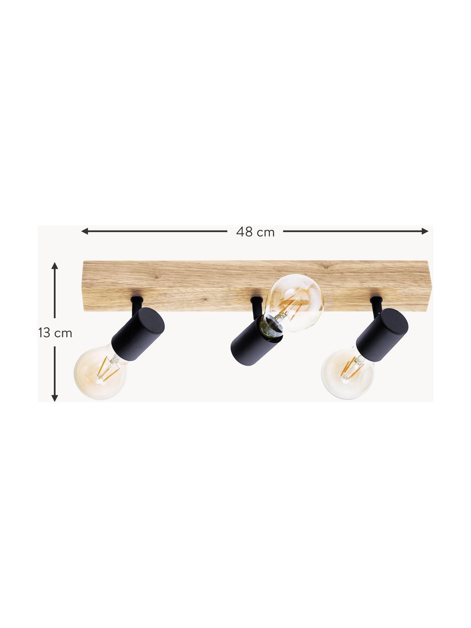 Deckenstrahler Townshend aus Holz, Baldachin: Holz, Schwarz, Helles Holz, B 48 x H 13 cm