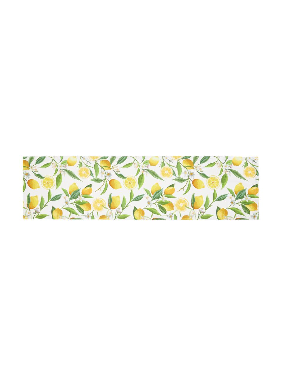 Chemin de table coton imprimé citron Frutta, 100 % coton, Jaune, blanc, vert, larg. 40 x long. 145 cm