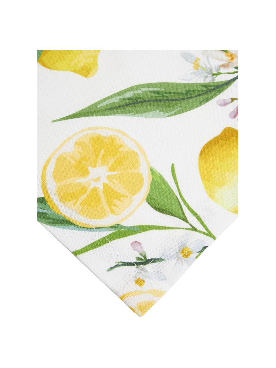 Tafelloper Frutta met citroenmotief, 100% katoen, Geel, wit, groen, B 40 x L 145 cm