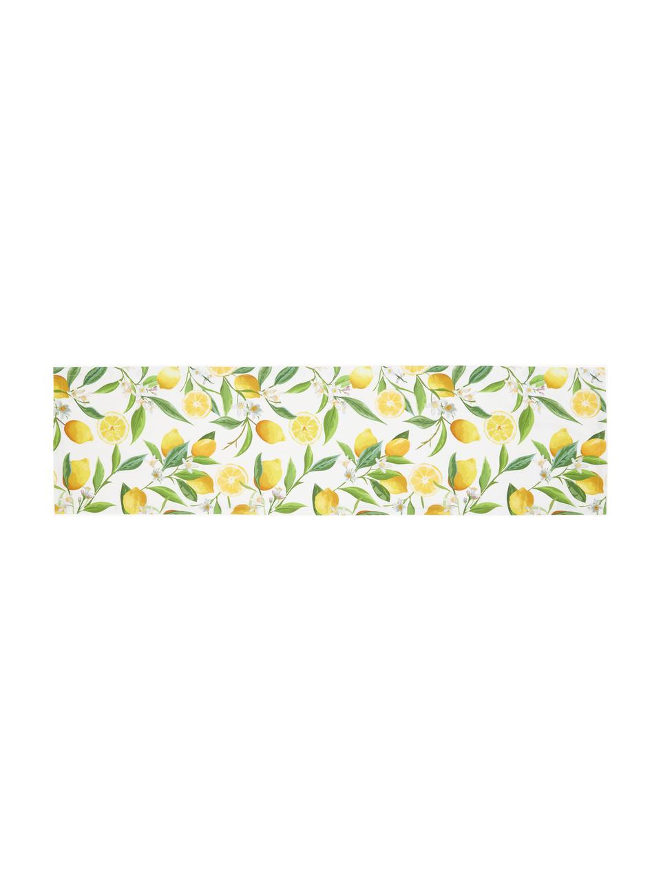 Chemin de table avec motif citron Frutta, 100 % coton, Jaune, blanc, vert, larg. 40 x long. 145 cm