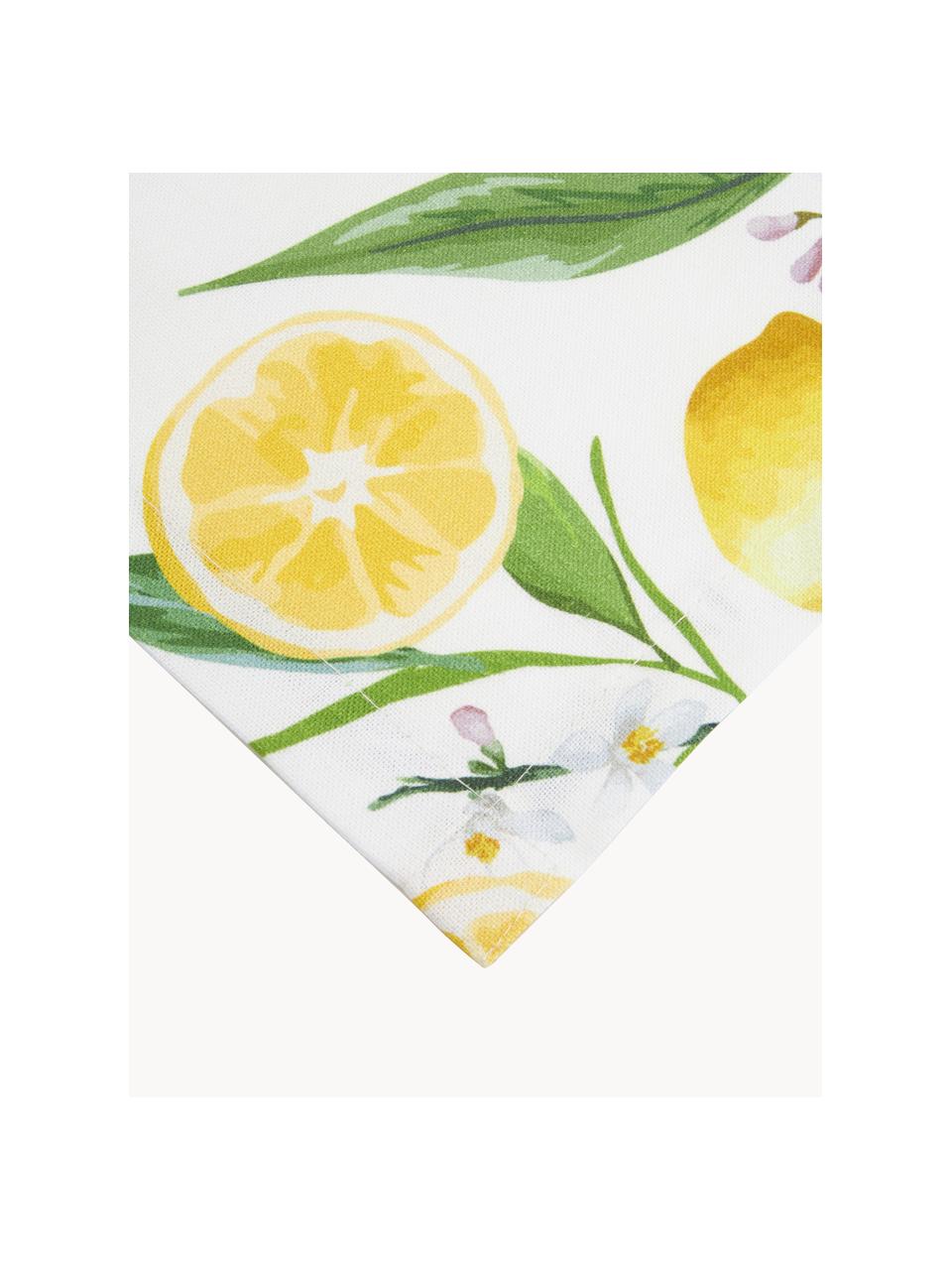 Runner da tavola con motivo limoni Frutta, 100% cotone, Giallo, bianco, verde, Larg. 40 x Lung. 145 cm