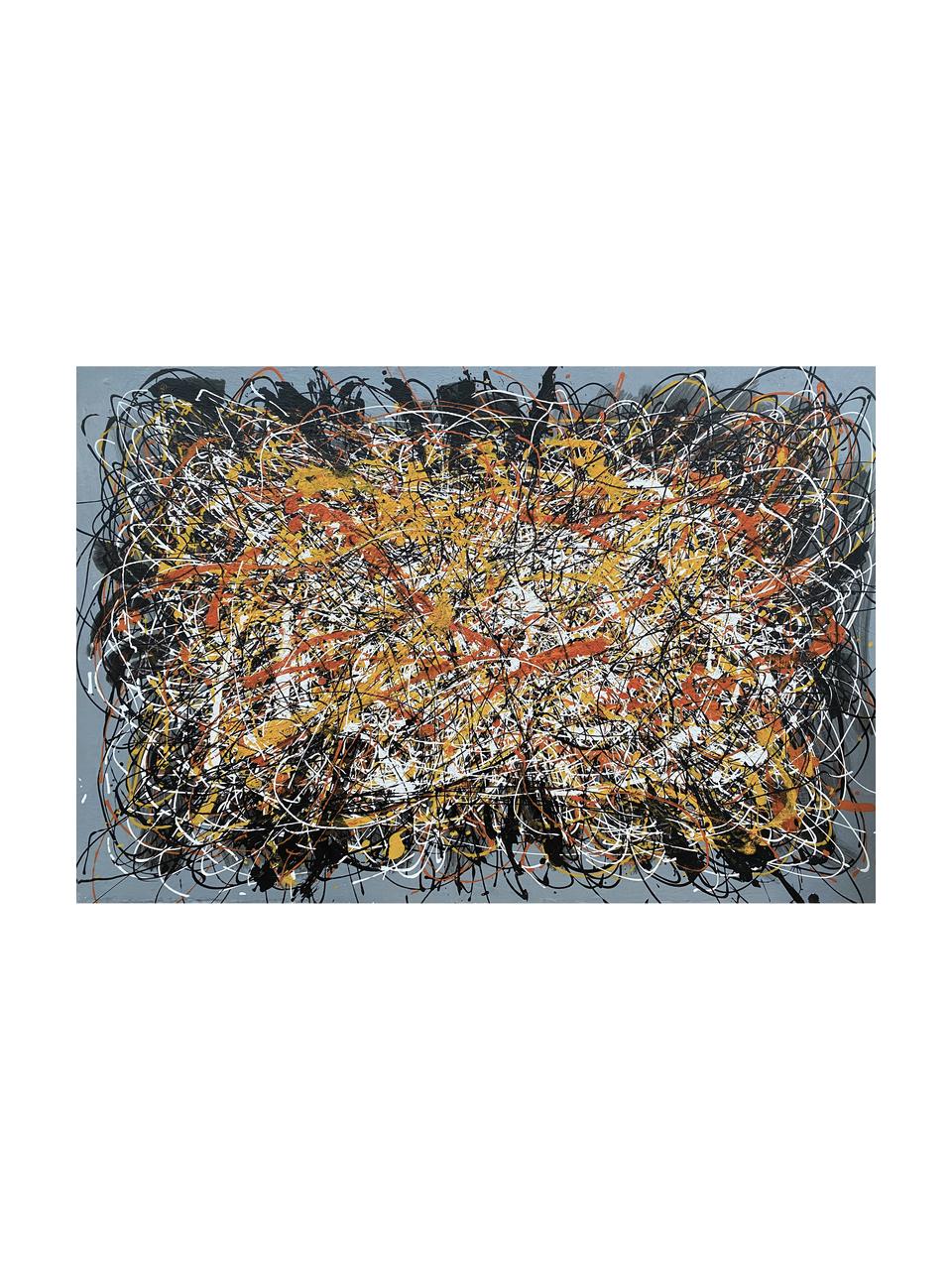 Toile peinte à la main Omaggio a Pollock, Gris foncé, multicolore, larg. 150 x haut. 100 cm