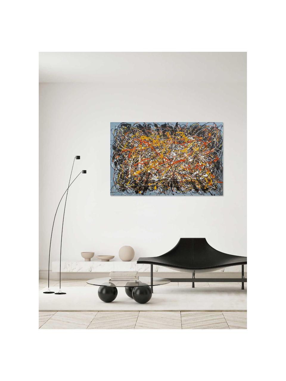 Handbeschilderde canvasdoek Omaggio a Pollock, Donkergrijs, meerkleurig, B 150 x H 100 cm