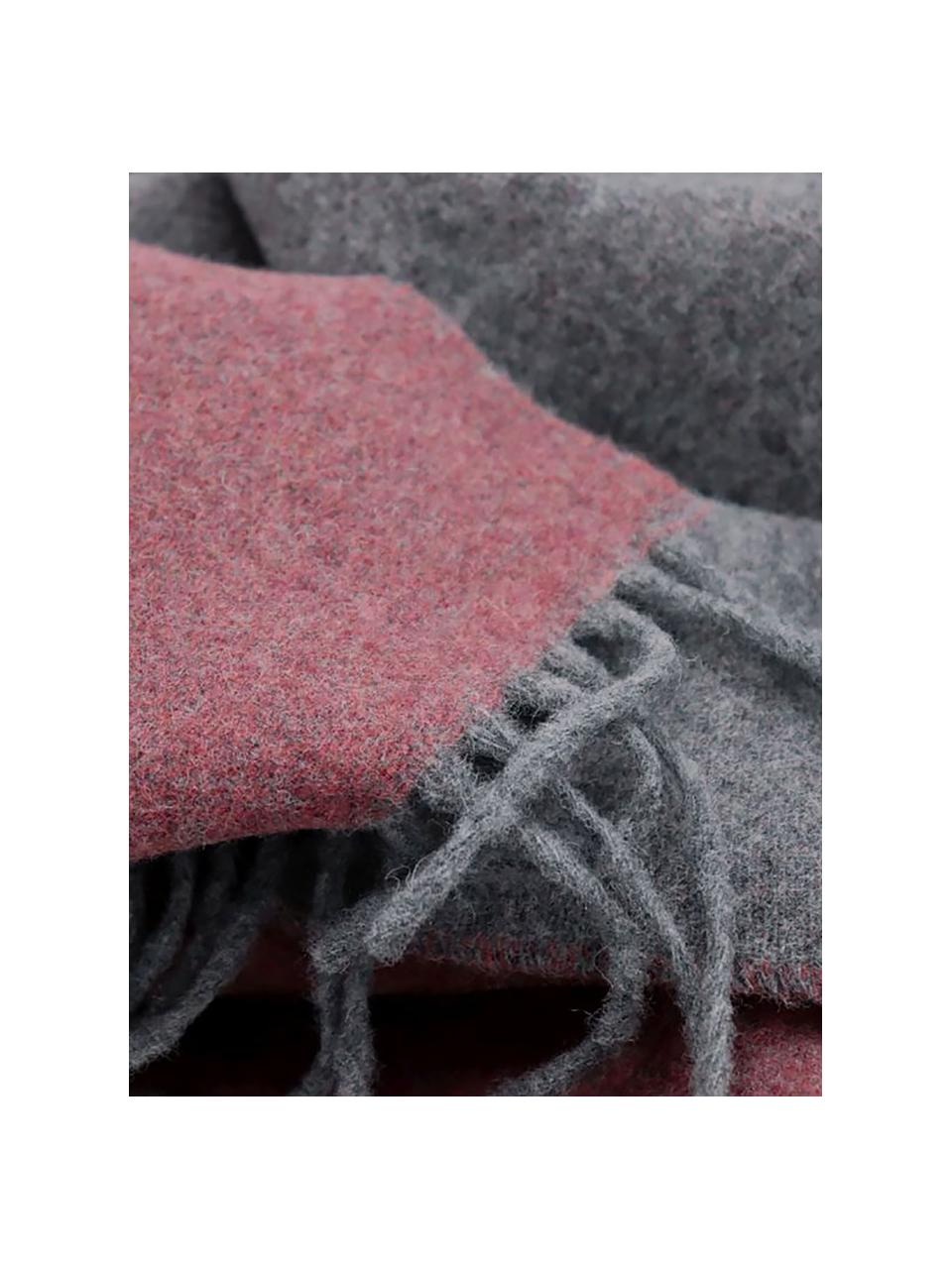 Plaid in cashmere rosso ruggine/grigio Liliana, 80% lana, 20% cashmere, Rosso ruggine, grigio, Larg. 130 x Lung. 170 cm