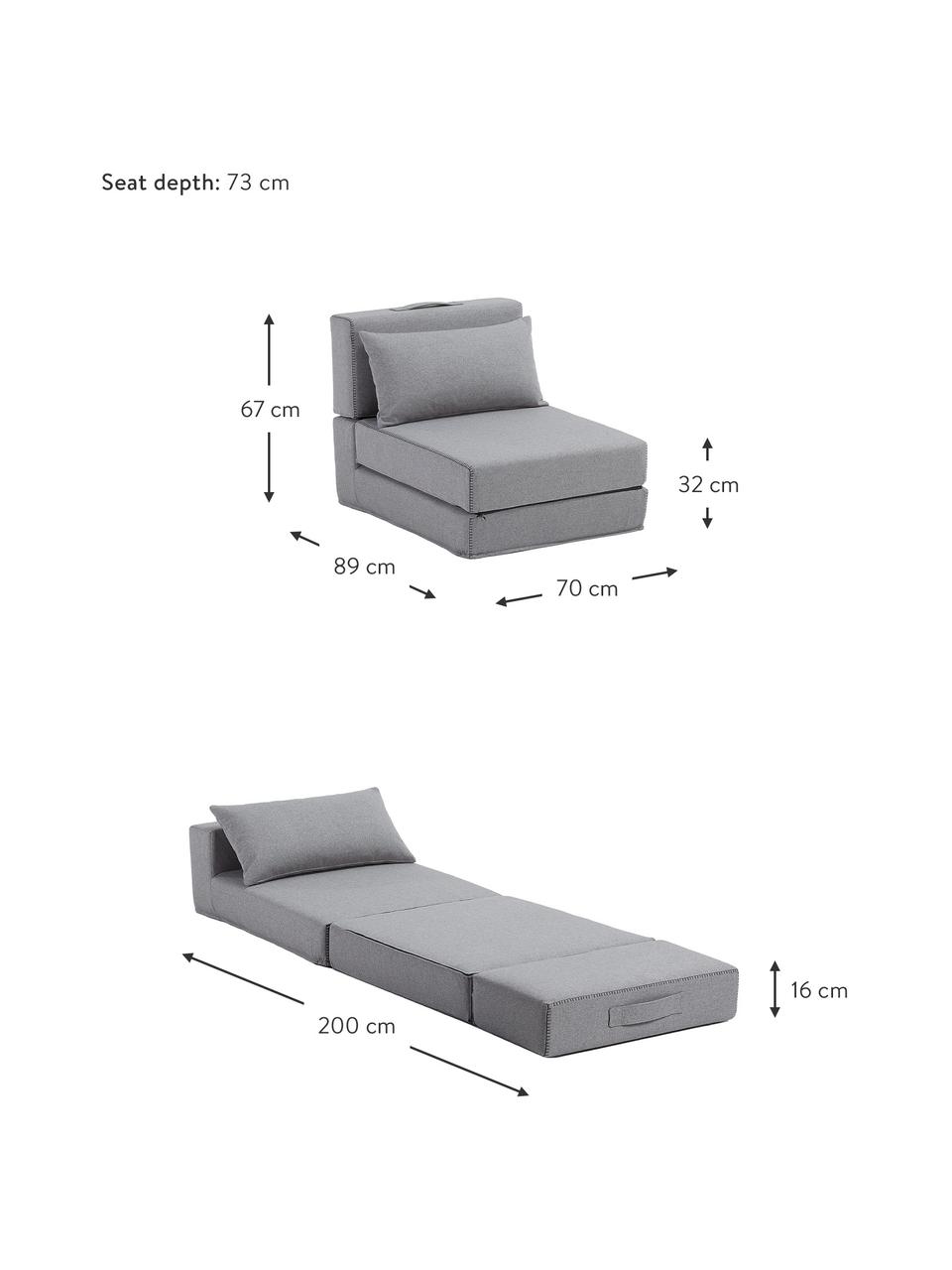 Slaapfauteuil Arty met sierkussen, uitklapbaar, Bekleding: polyester De hoogwaardige, Grijs, B 70 x H 67 cm