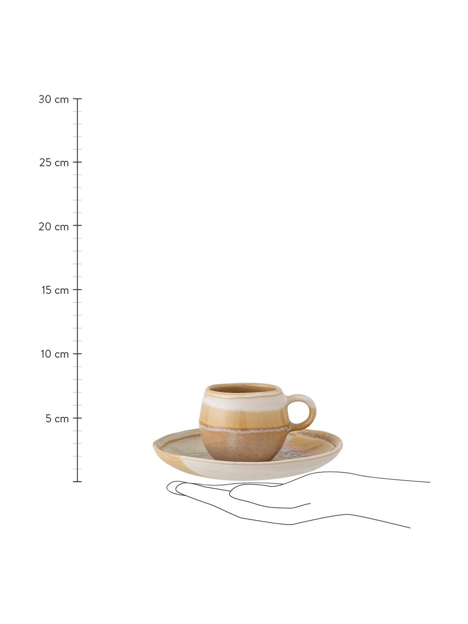 Handgemaakt espressokopje April met schoteltje en effectieve kleurverloop, Keramiek
De ene helft geglazuurd, de andere helft naturel, wat het karakter van het vakmanschap benadrukt., Geeltinten, Ø 15 x H 6 cm