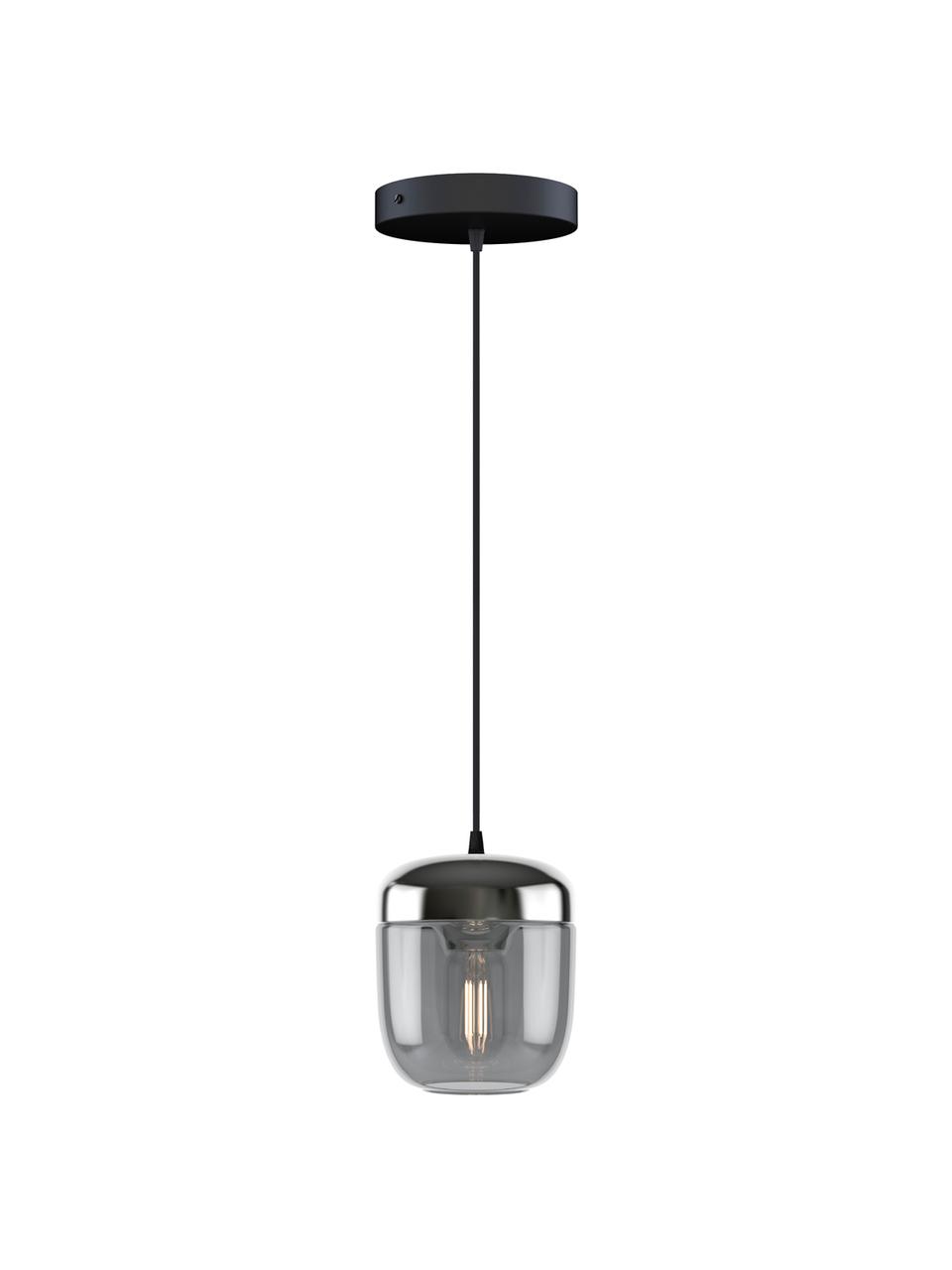 Kleine hanglamp Acorn van glas, Baldakijn: silicone, Grijs, aluminiumkleurig, Ø 14  x H 16 cm