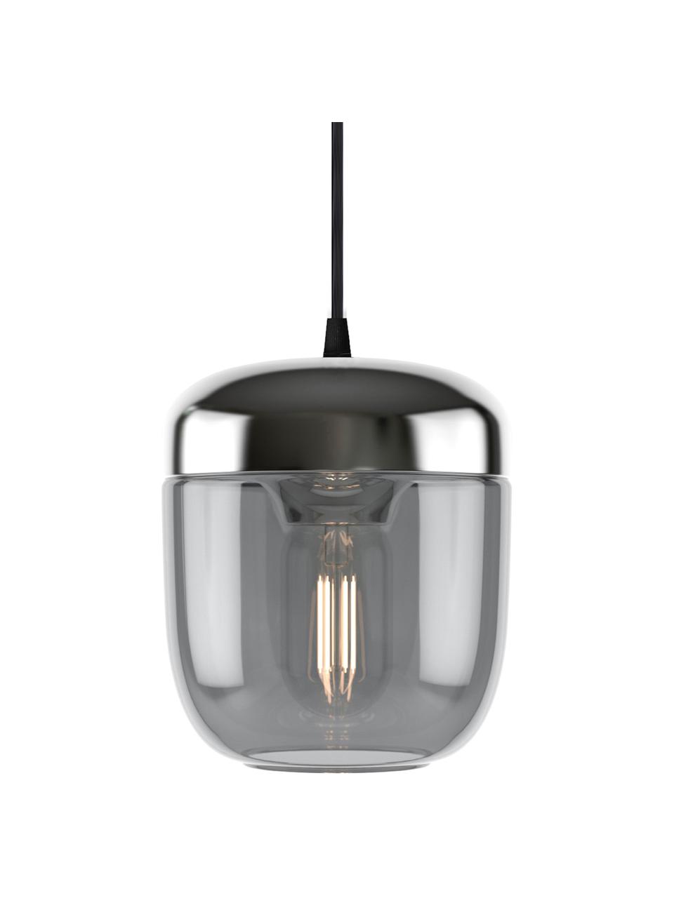 Kleine hanglamp Acorn van glas, Baldakijn: silicone, Grijs, aluminiumkleurig, Ø 14  x H 16 cm