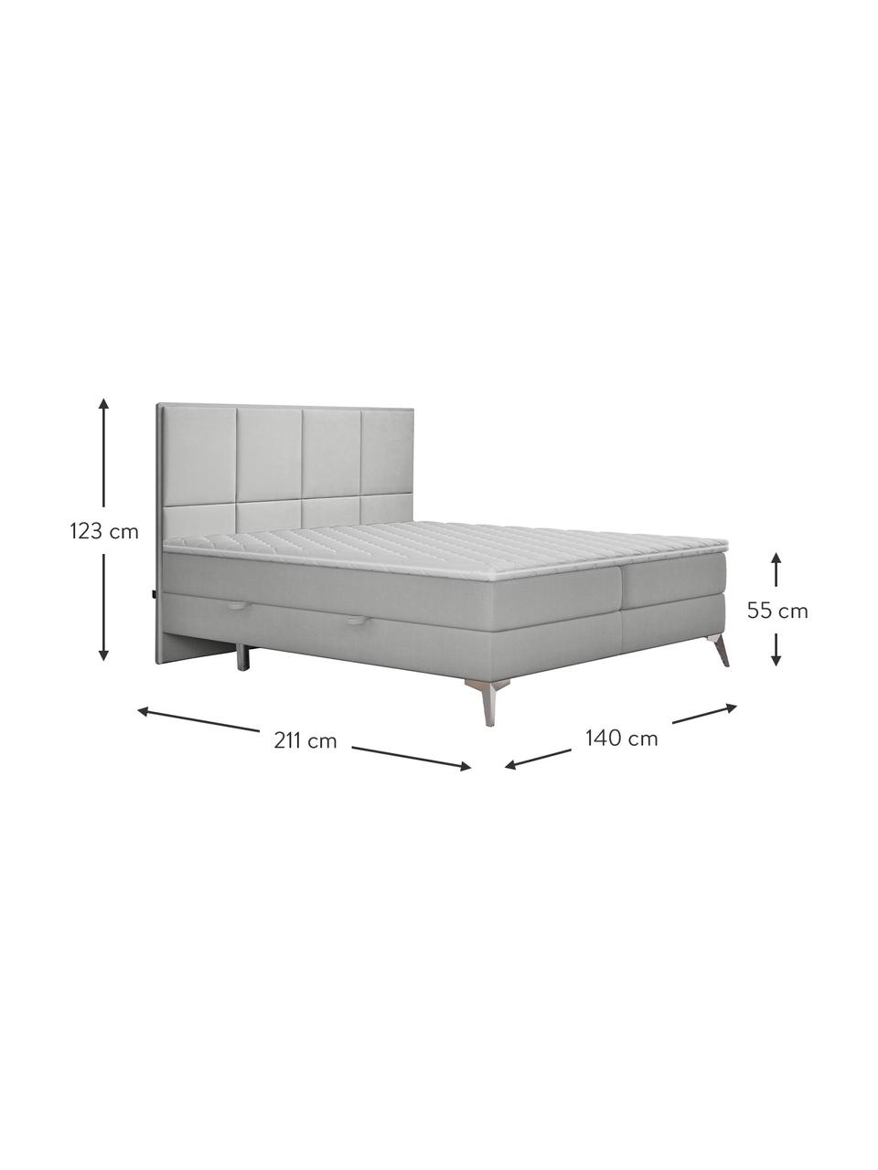 Prémiová sametová boxspring postel  s úložným prostorem Cube, Světle šedá, 140 x 200 cm, stupeň tvrdosti H3