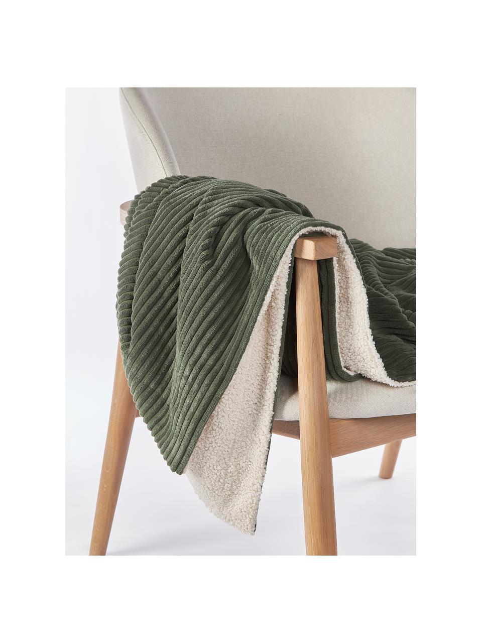 Corduroy plaid Kylen, Olijfgroen, crèmewit, B 140 x L 190 cm