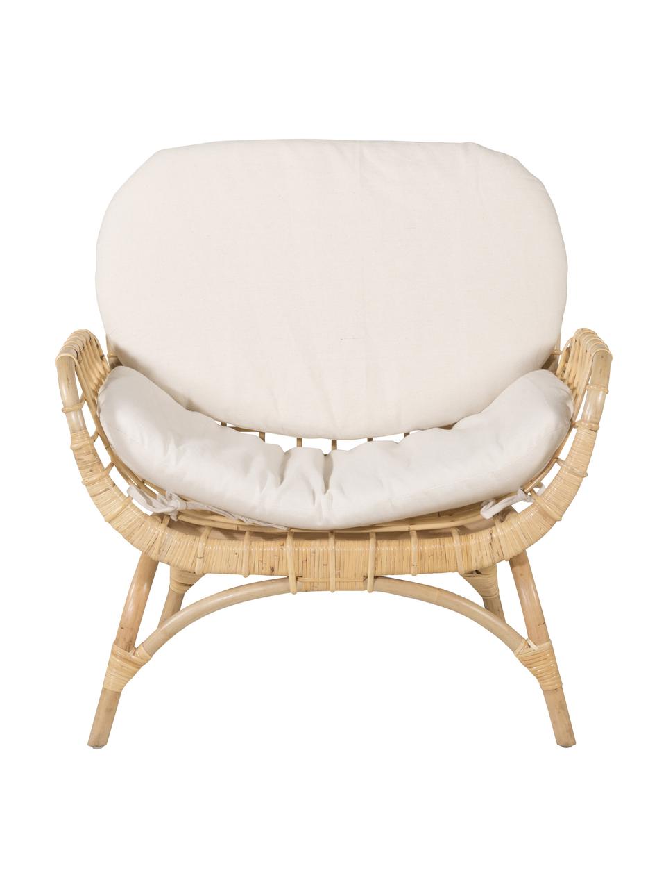 Poltrona da giardino in rattan Moana, Rivestimento: 100% poliestere, Gambe: rattan, Tessuto beige, rattan, Larg. 75 x Alt. 76 cm