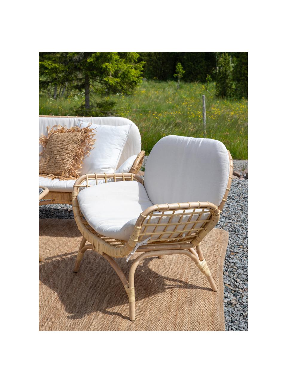 Fauteuil lounge de jardin en rotin Moana, Tissu beige, rotin, larg. 75 x haut. 76 cm