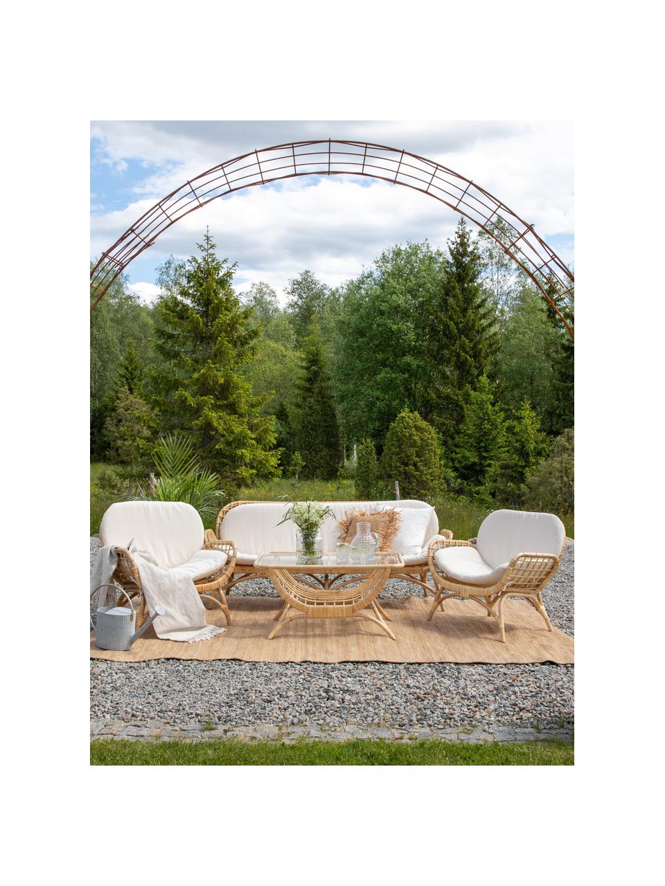 Fauteuil lounge de jardin en rotin Moana, Tissu beige, rotin, larg. 75 x haut. 76 cm