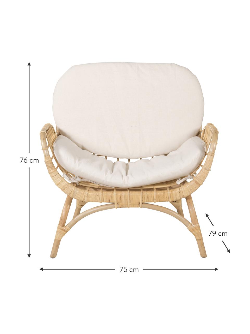 Fauteuil lounge de jardin en rotin Moana, Tissu beige, rotin, larg. 75 x haut. 76 cm