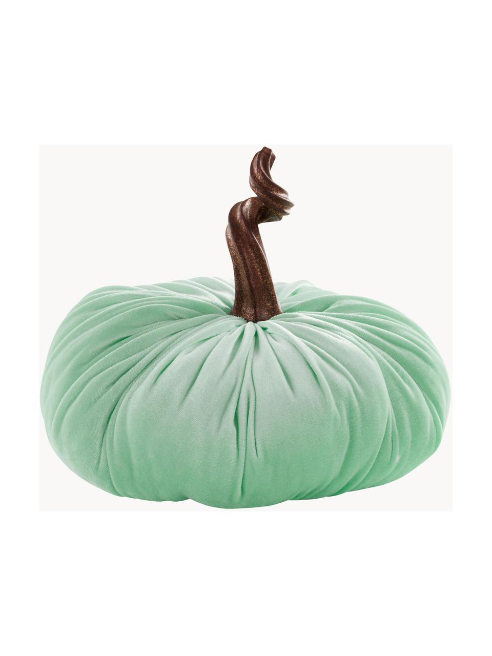 Calabaza decorativa de terciopelo Pumpis, Ø 22 cm, 15% poliresina, 35% acrílico, 25% poliéster, 25% relleno de arena de cuarzo, Verde claro, Ø 22 x Al 21 cm