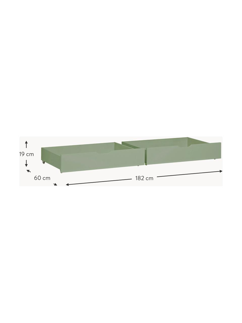 Zásuvky pod postel Eco Comfort, 2 ks, Masivní borovicové dřevo, certifikace FSC, překližka, Dřevo, lakované šalvějově zelenou, Š 182 cm, H 60 cm