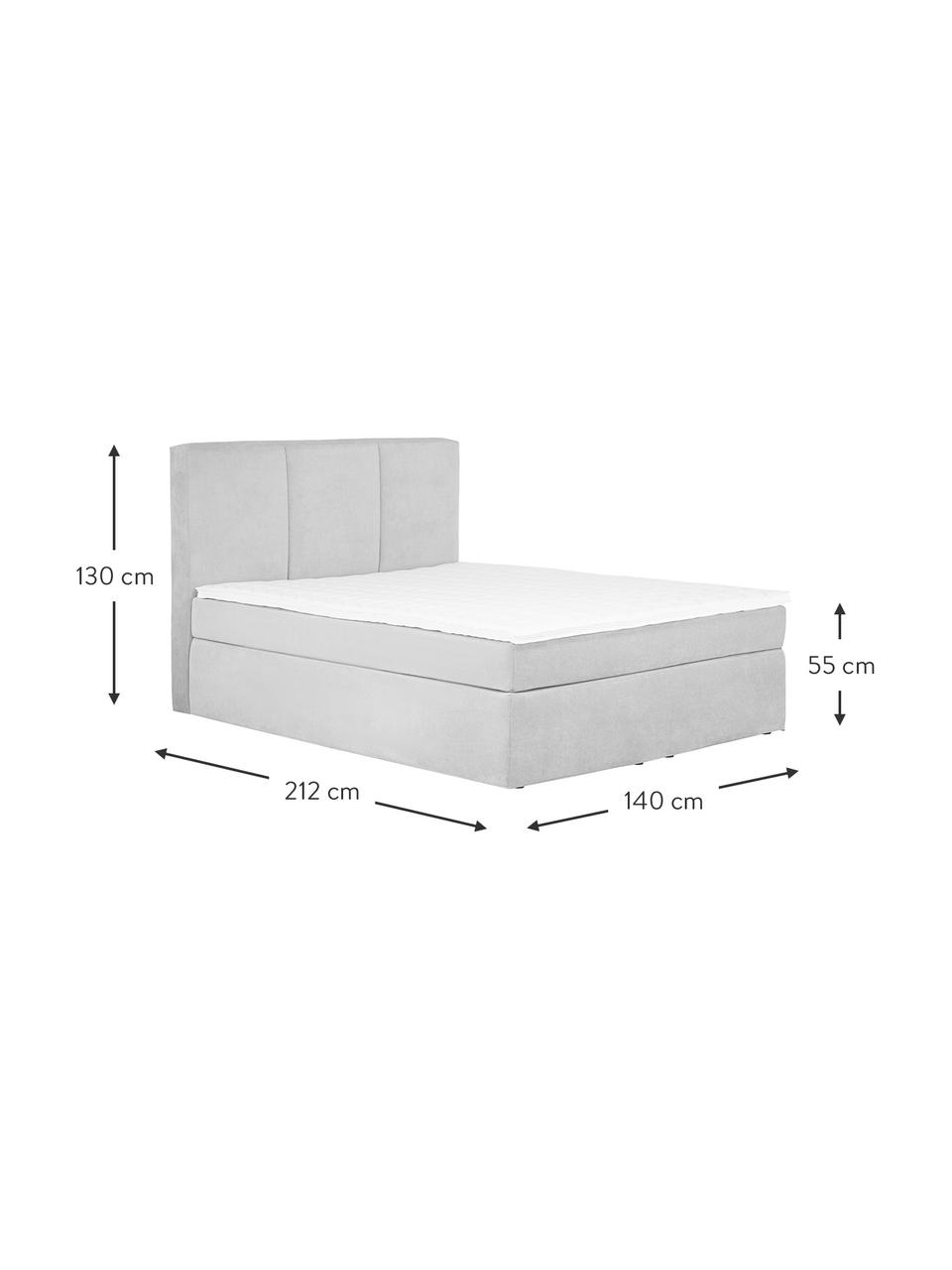 Cama continental Oberon, Patas: plástico, Tejido gris claro, An 140 x L 200 cm, dureza H2