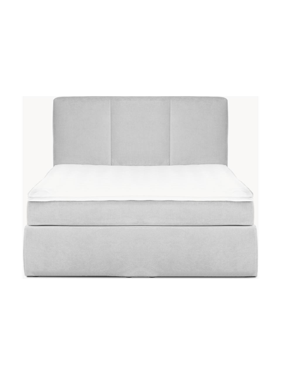 Boxspringbett Oberon, Matratze: 5-Zonen-Taschenfederkern, Webstoff Hellgrau, B 140 x L 200 cm, Härtegrad H2