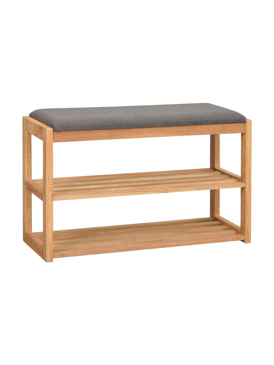 Banc avec rangement à chaussures bois de chêne Confetti, Bois de chêne, tissu gris foncé, larg. 80 x haut. 52 cm