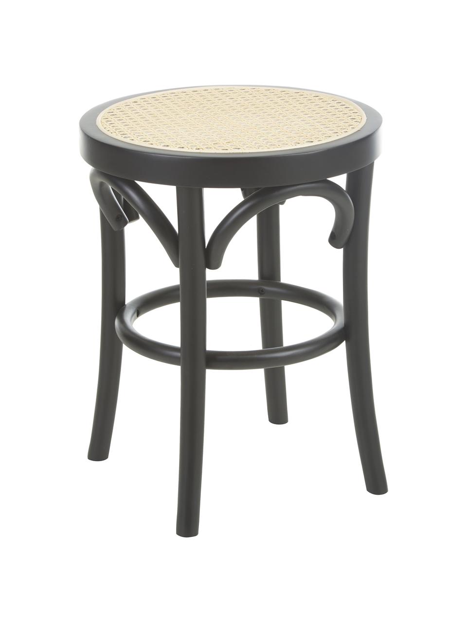 Hocker Franz mit Wiener Geflecht, Sitzfläche: Rattan, Gestell: Buchenholz, massiv, Schwarz, Ø 36 x H 45 cm