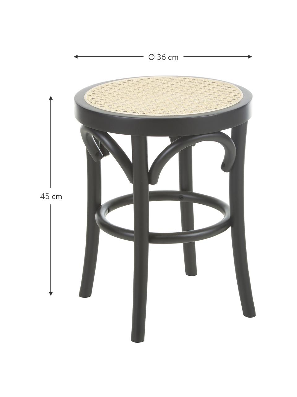 Taburete con tejido vienes Franz, Asiento: ratán, Estructura: madera de haya maciza, Negro, Ø 36 x Al 45 cm