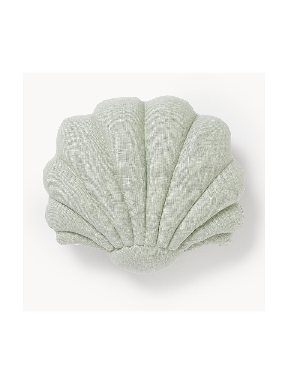 Cojín de lino Shell, Parte delantera: 100% lino, Reverso:  100% algodón, Verde salvia, An 34 x L 38 cm