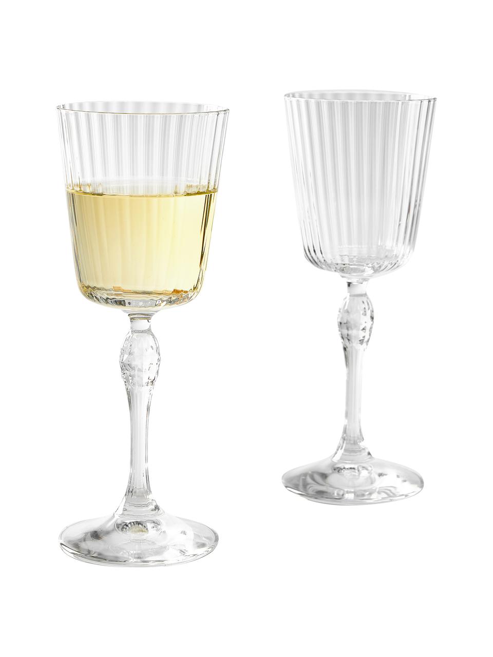 Copas de vino con relieve America's Cocktail, 4 uds., Vidrio, Transparente, Ø 8 x Al 20 cm, 240 ml