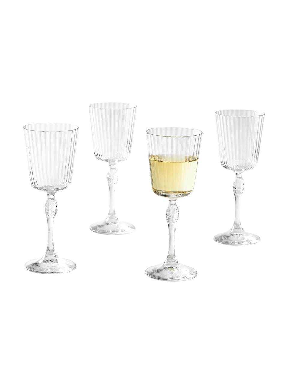 Copas de vino con relieve America's Cocktail, 4 uds., Vidrio, Transparente, Ø 8 x Al 20 cm, 240 ml