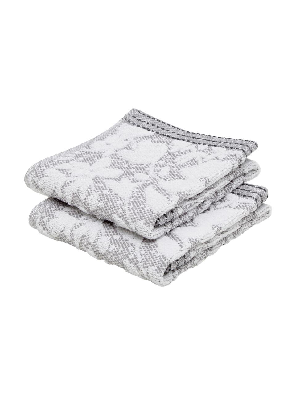 Handtuch Matiss in verschiedenen Grössen, mit floralem Hoch-Tief-Muster, Grau, gemustert, Gästehandtuch, B 30 x L 50 cm, 2 Stück