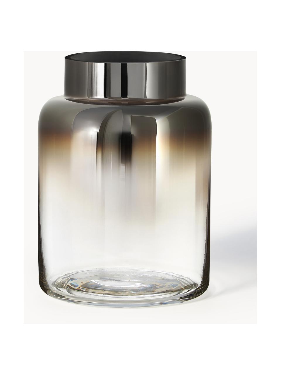 Ručně foukaná skleněná váza Uma, Lakované sklo, Transparentní, chromová, Ø 15 cm, V 20 cm