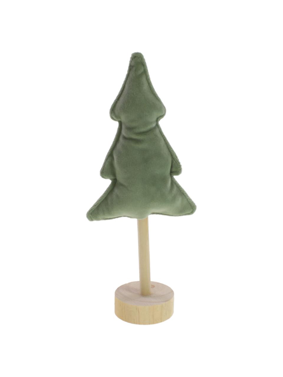 Sapin de Noël en bois et velours Mikka haut. 27 cm, Bois, velours de polyester, Vert, beige, larg. 11 x haut. 27 cm