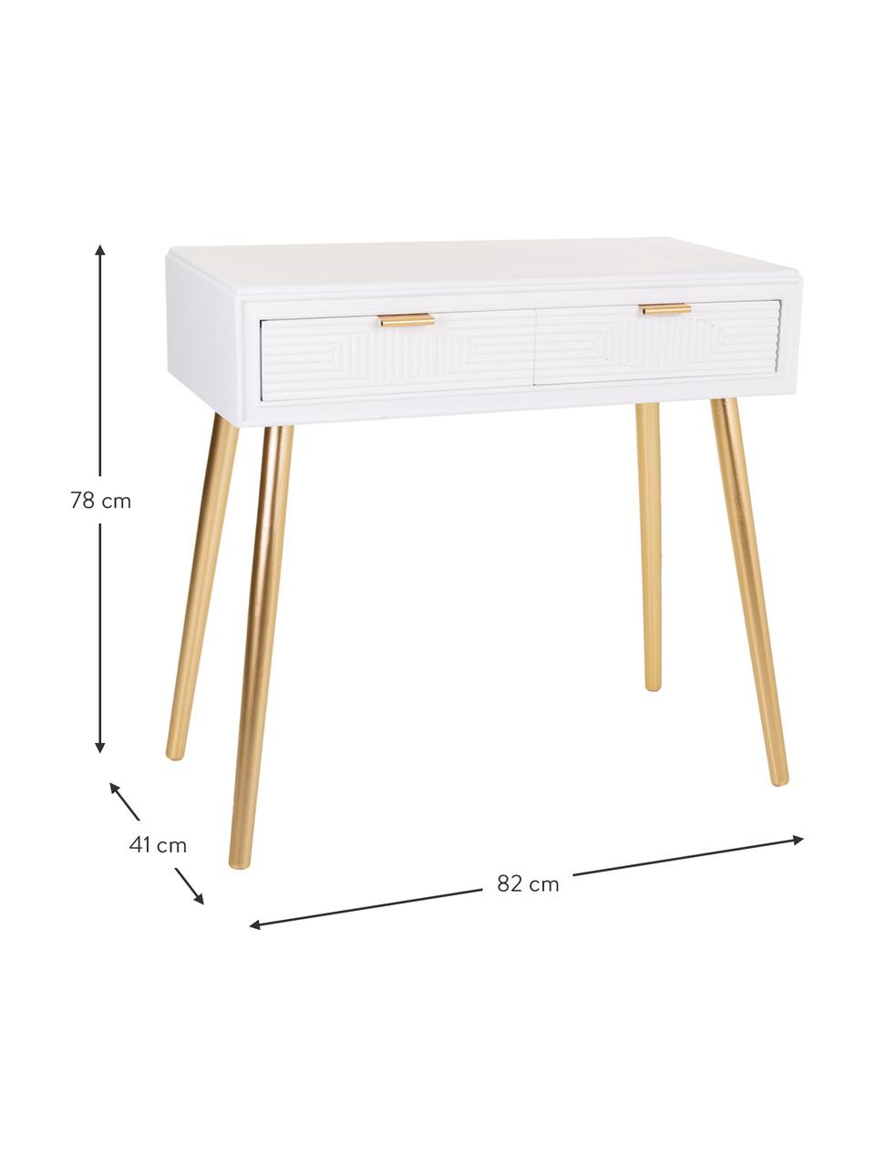 Dřevěný konzolový stolek se zásuvkami Janette, Bílá, zlatá, Š 82 cm, V 78 cm