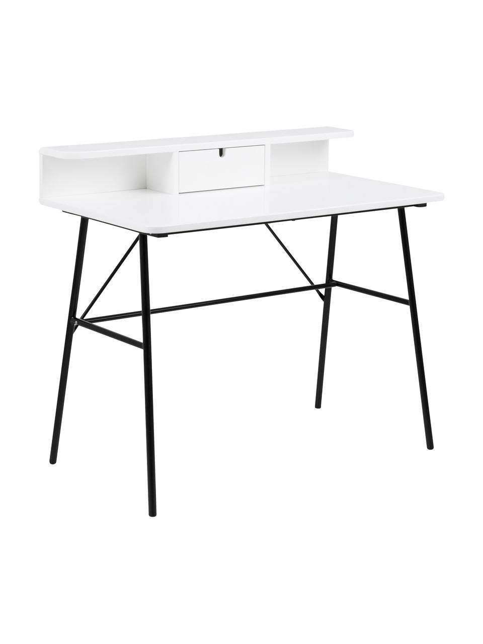 Scrivania con cassetto Pascal, Gambe: metallo verniciato, Bianco, Larg. 100 x Prof. 55 cm