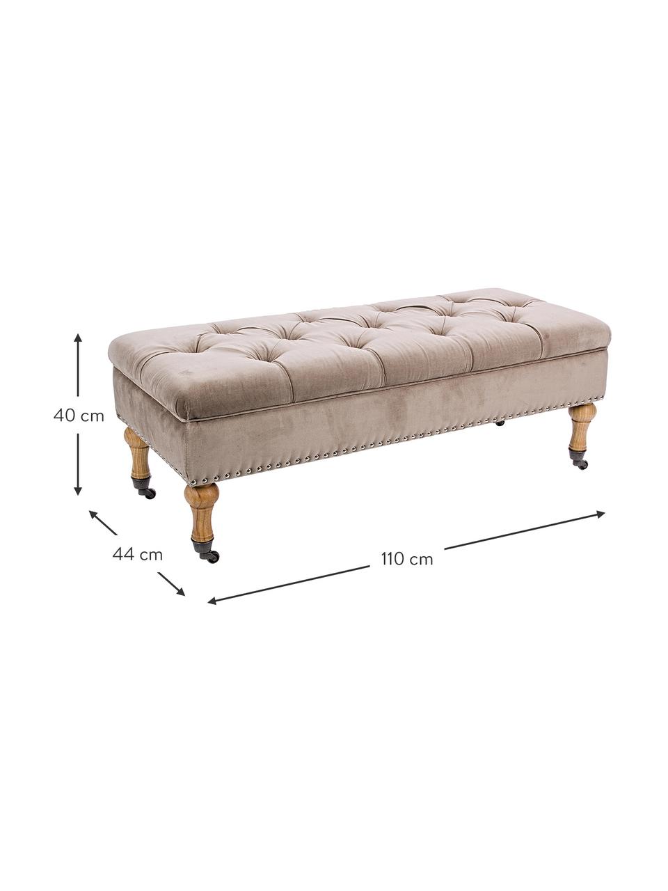 Panca imbottita con contenitore Arlette, Rivestimento: velluto Imbottitura in sc, Gambe: legno di pino, Marrone chiaro, legno di pino, argentato, Larg. 110 x Alt. 40 cm