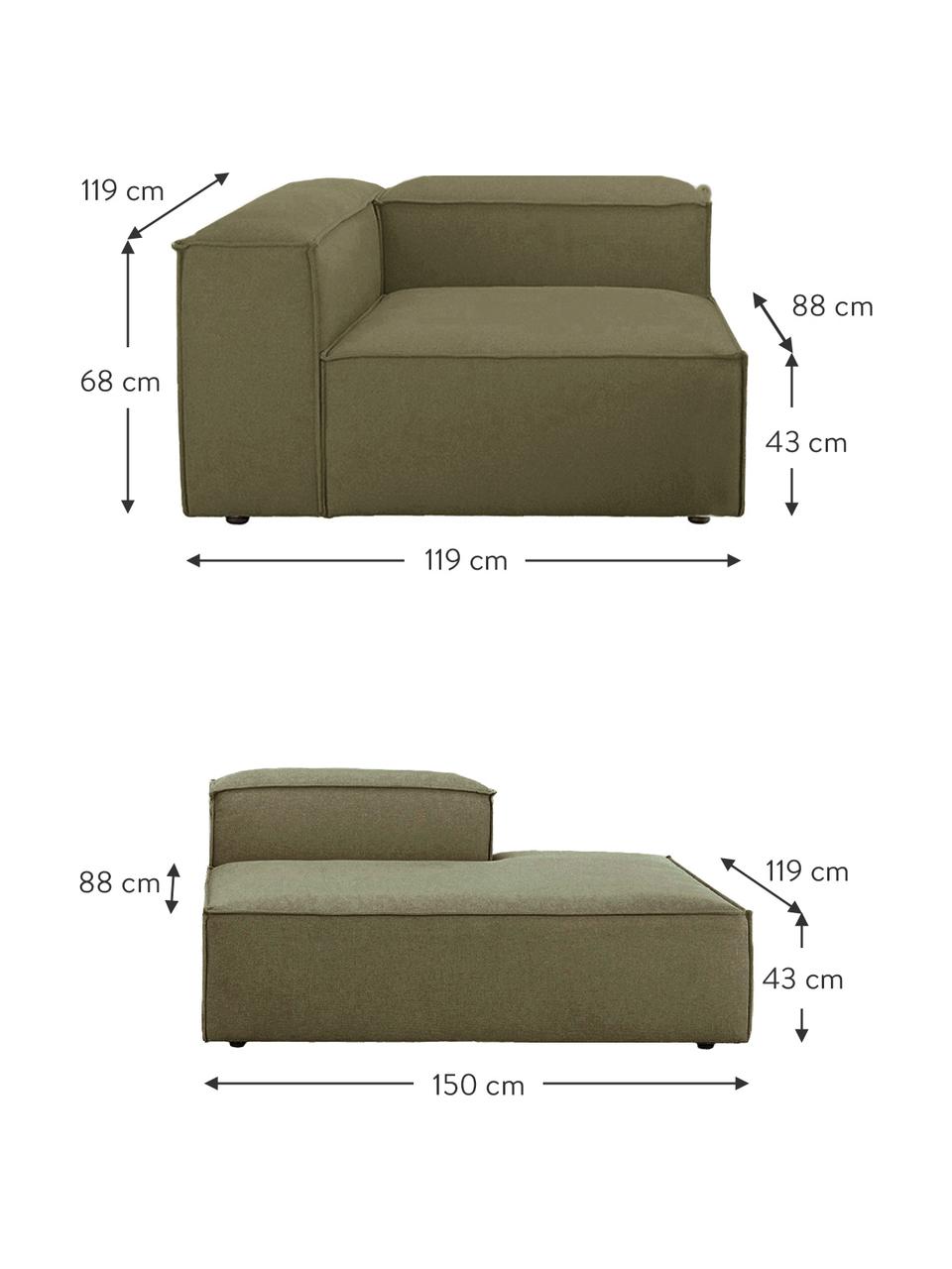 Szezlong modułowy Lennon, Tapicerka: poliester Dzięki tkaninie, Stelaż: lite drewno sosnowe z cer, Nogi: tworzywo sztuczne Materia, Zielona tkanina, S 269 x G 119 cm, oparcie lewostronne