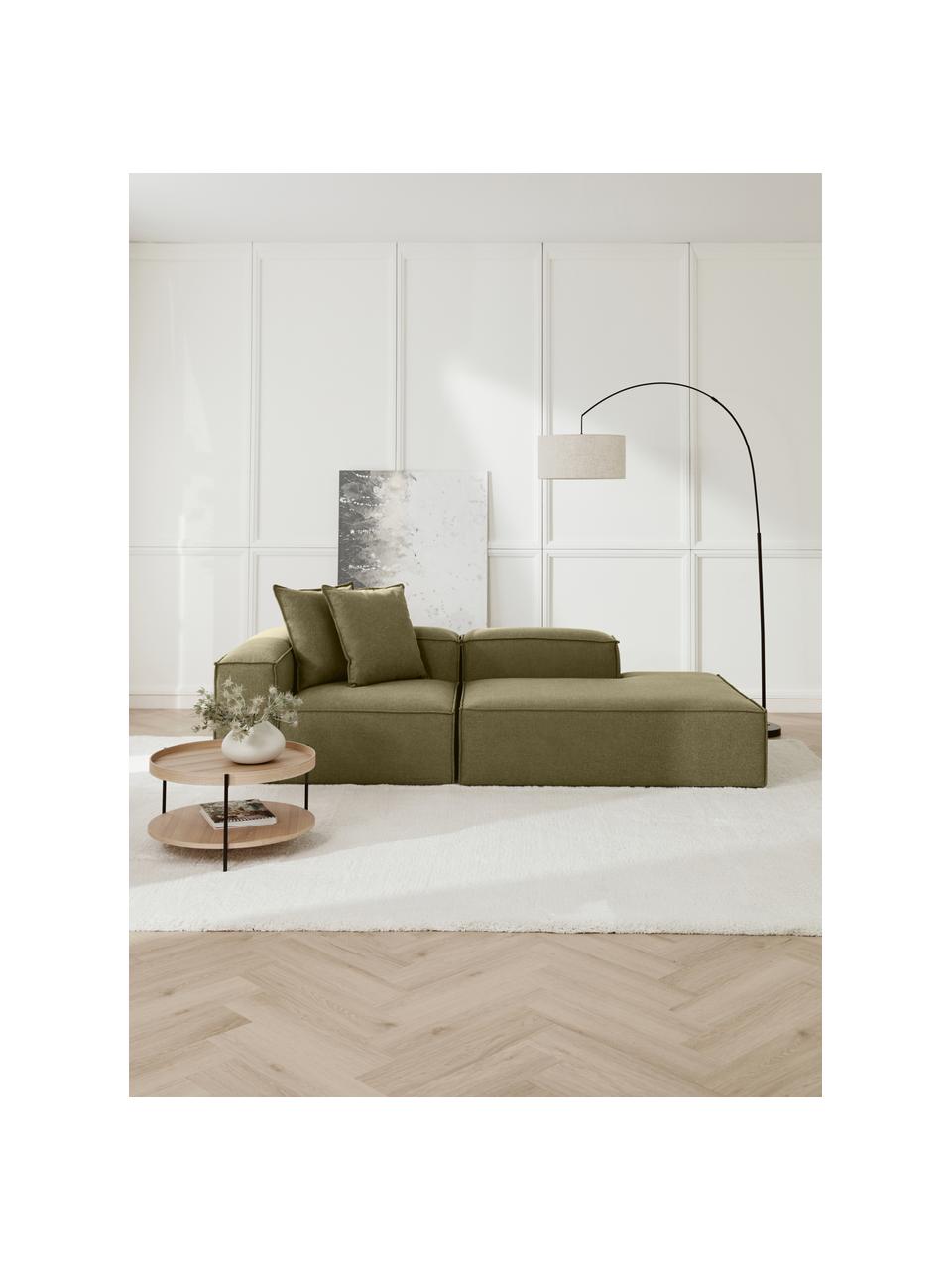 Modulare Ottomane Lennon, Bezug: 100% Polyester Der strapa, Gestell: Massives Kiefernholz, FSC, Füße: Kunststoff, Webstoff Grün, B 269 x T 119 cm, Rückenlehne links