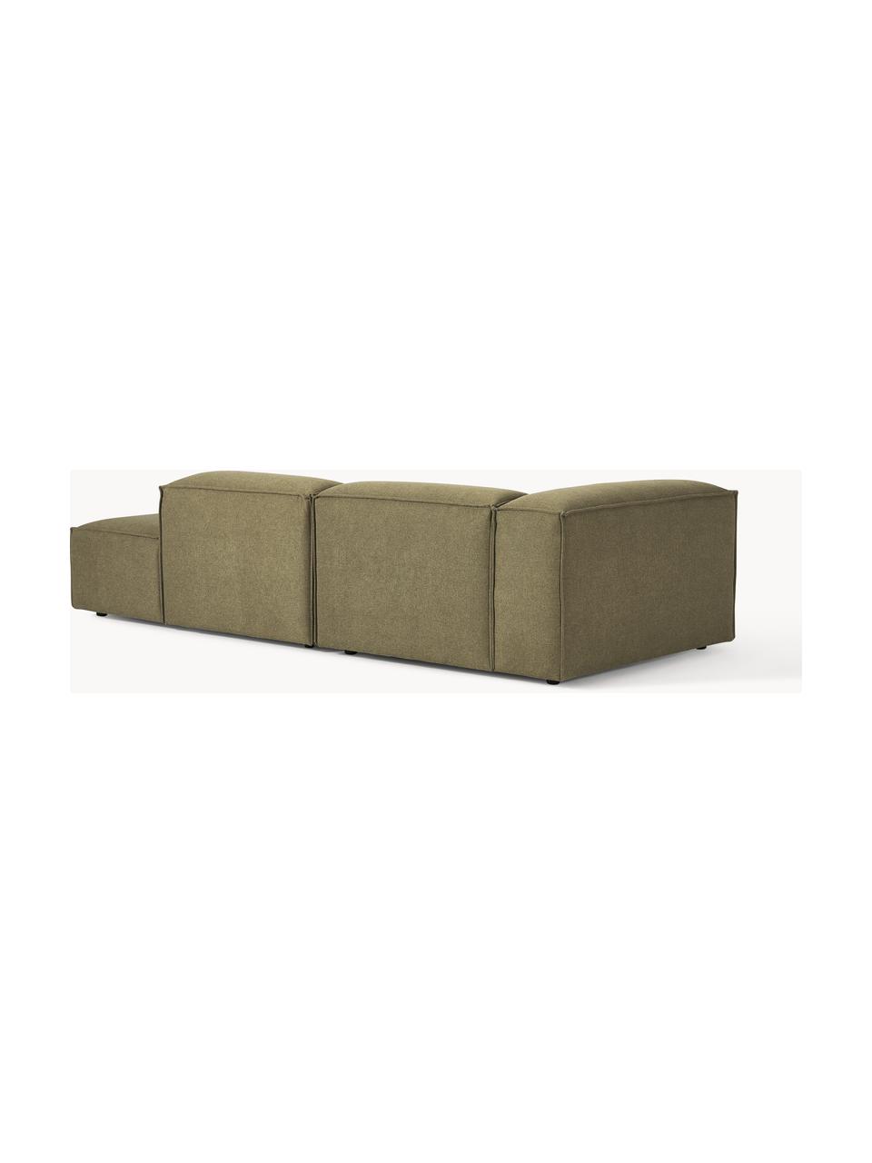 Diván modular Lennon, Tapizado: 100% poliéster Alta resis, Estructura: madera contrachapada de p, Patas: plástico Este producto es, Tejido verde oliva, An 269 x F 119 cm, reposabrazos derecho