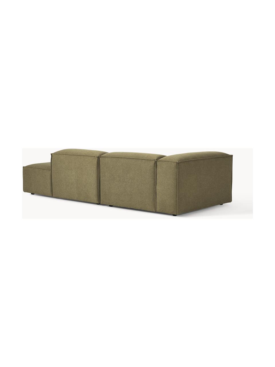 Modulaire chaise longue Lennon, Bekleding: 100% polyester De slijtva, Frame: massief grenenhout, multi, Poten: kunststof Dit product is , Geweven stof olijfgroen, B 269 x D 119 cm, armleuning rechts