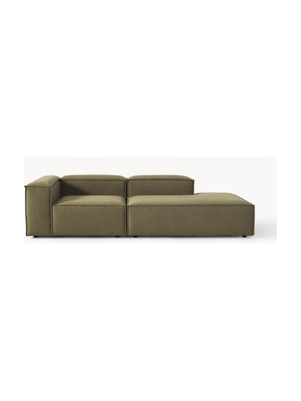 Diván modular Lennon, Tapizado: 100% poliéster Alta resis, Estructura: madera contrachapada de p, Patas: plástico Este producto es, Tejido verde oliva, An 269 x F 119 cm, reposabrazos derecho