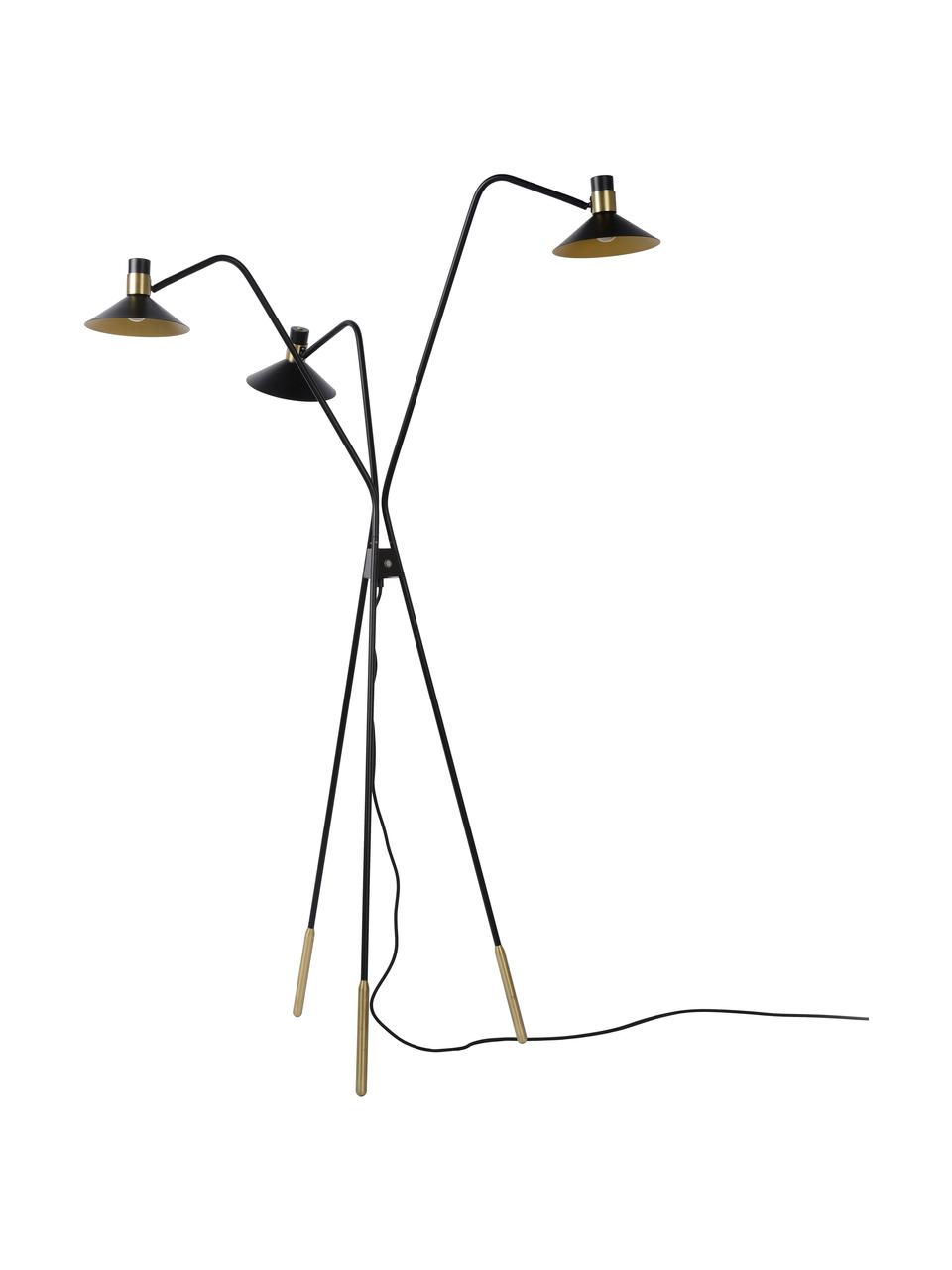 Dimmbare Tripod-Stehlampe Pepijn mit Touch-Funktion, Lampenschirm: Stahl, beschichtet, Lampenfuß: Stahl, beschichtet, Dekor: Stahl, beschichtet, Schwarz, Goldfarben, 84 x 165 cm