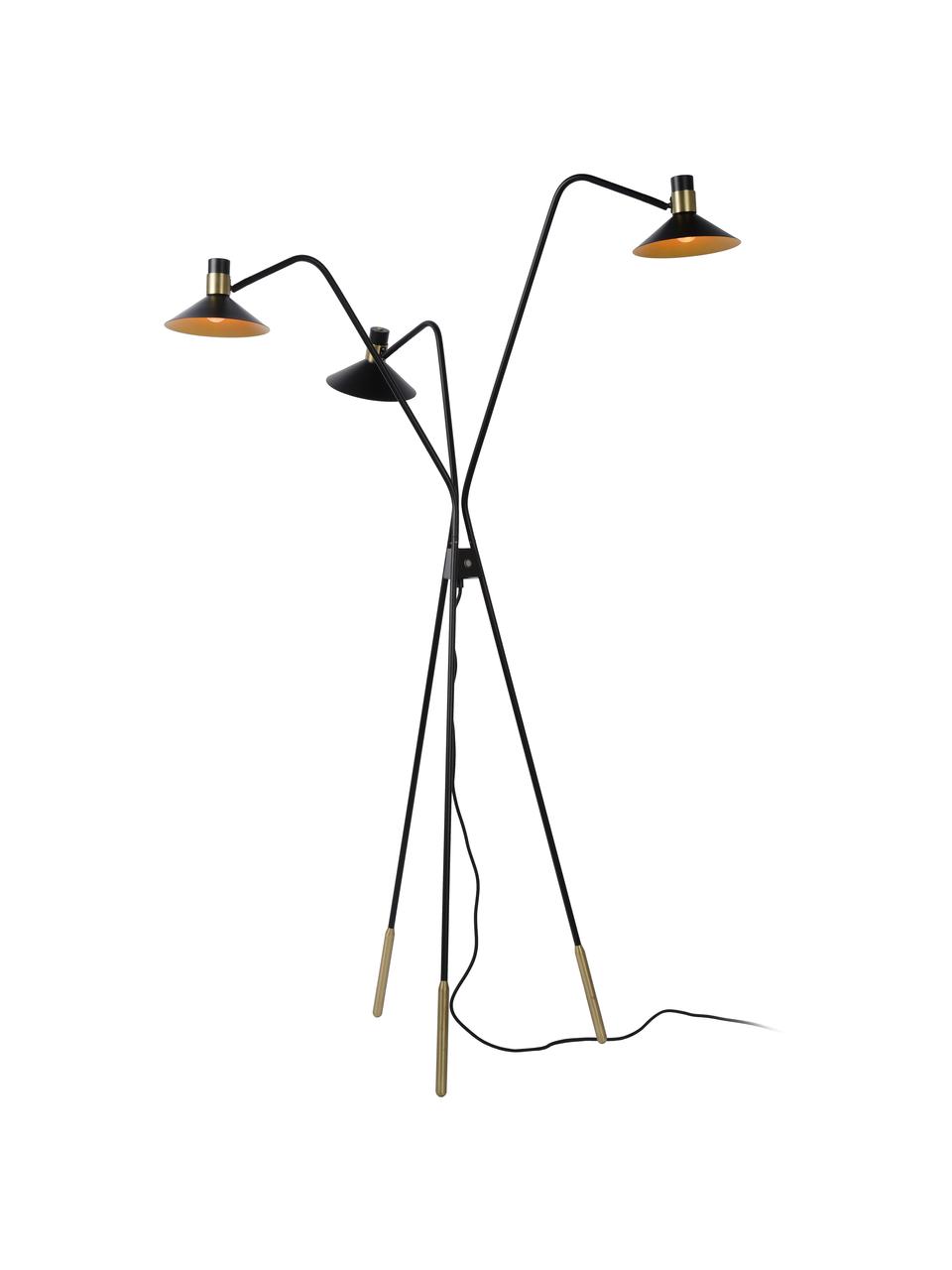 Dimmbare Tripod-Stehlampe Pepijn mit Touch-Funktion, Lampenschirm: Stahl, beschichtet, Lampenfuß: Stahl, beschichtet, Dekor: Stahl, beschichtet, Schwarz, Goldfarben, 84 x 165 cm