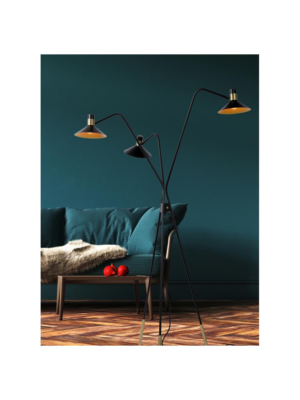 Dimmbare Tripod-Stehlampe Pepijn mit Touch-Funktion, Lampenschirm: Stahl, beschichtet, Lampenfuß: Stahl, beschichtet, Dekor: Stahl, beschichtet, Schwarz, Goldfarben, 84 x 165 cm