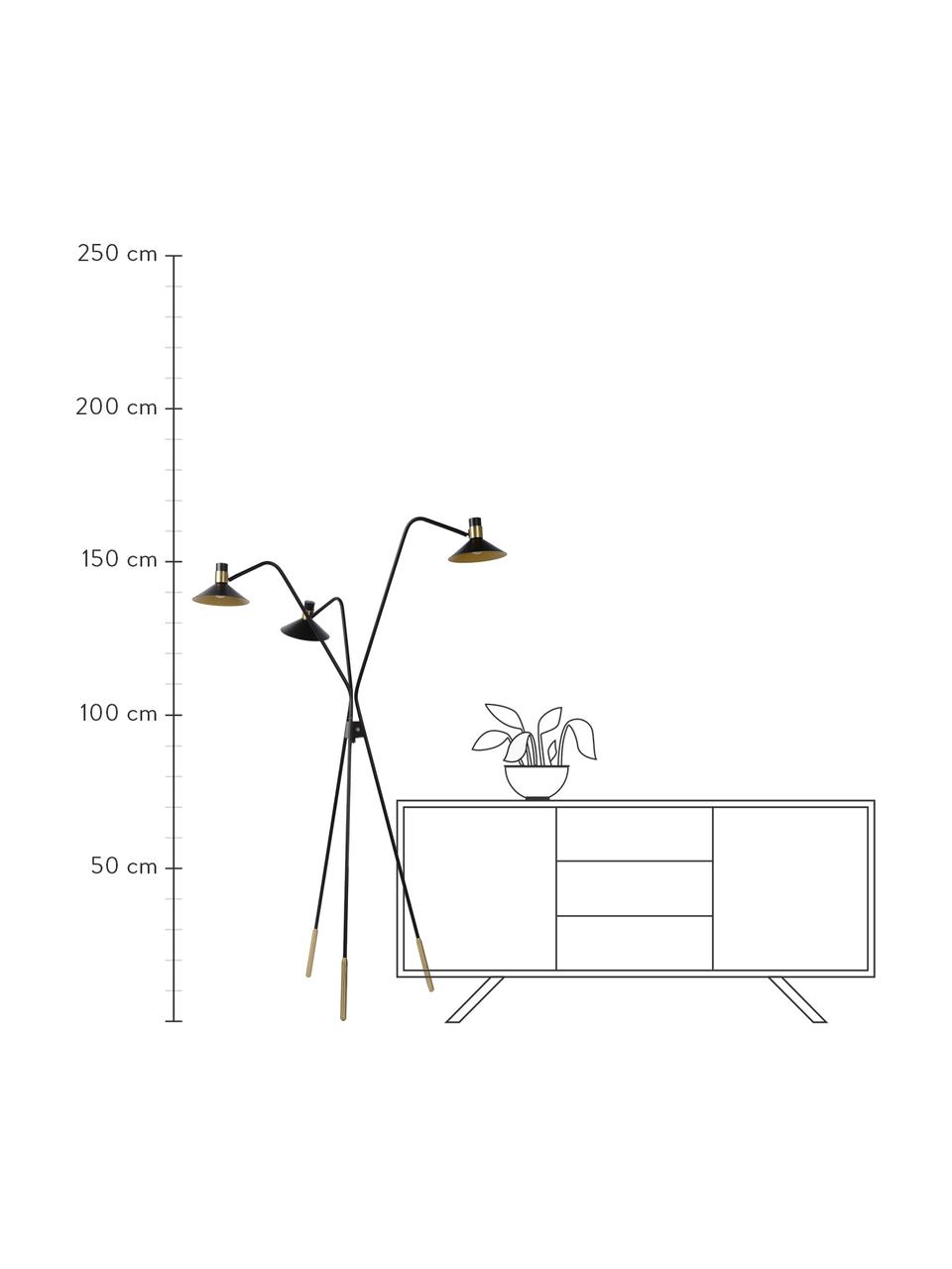 Dimmbare Tripod-Stehlampe Pepijn mit Touch-Funktion, Lampenschirm: Stahl, beschichtet, Lampenfuß: Stahl, beschichtet, Dekor: Stahl, beschichtet, Schwarz, Goldfarben, 84 x 165 cm