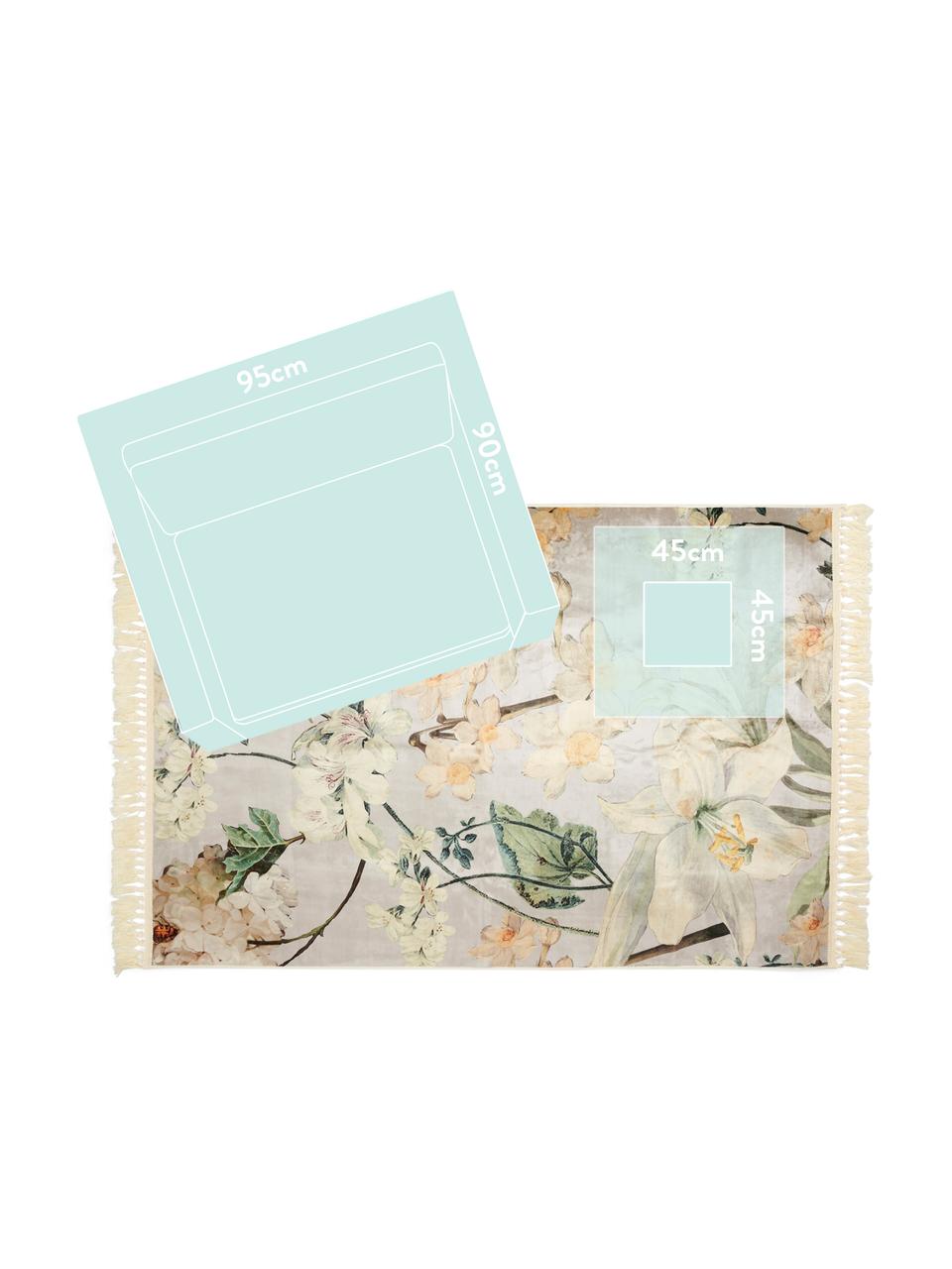 Teppich Rosalee mit Blumenmuster, 60% Polyester, 30% thermoplastisches Polyurethan, 10% Baumwolle, Hellgrau, Mehrfarbig, B 180 x L 240 cm (Größe M)