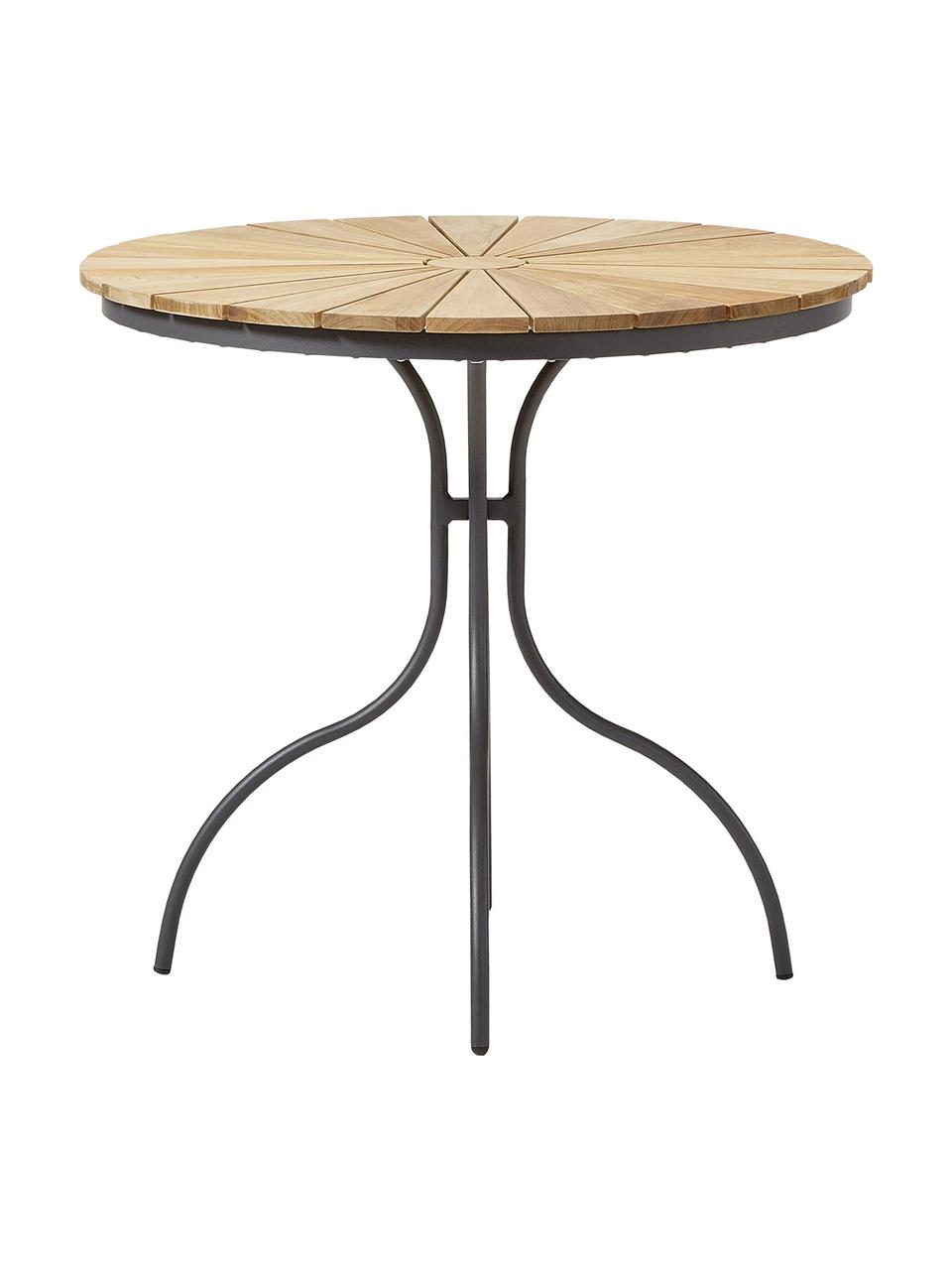 Tavolo rotondo da giardino con piano in legno di teak Hard & Ellen, Struttura: alluminio verniciato a po, Antracite, teak, Ø 80 x Alt. 72 cm