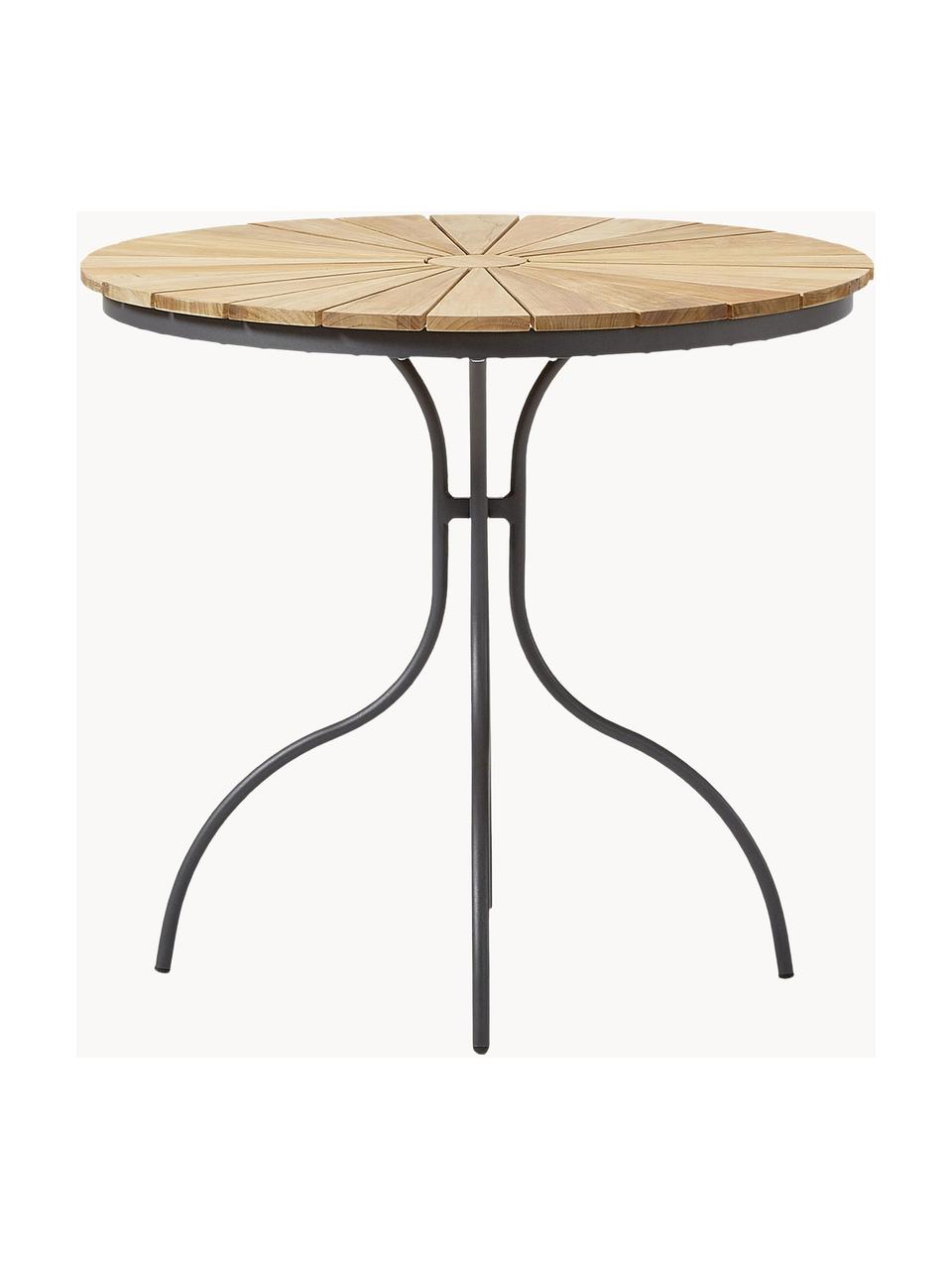 Table de jardin ronde en bois Hard & Ellen, Bois de teck, anthracite, Ø 80 x haut. 72 cm