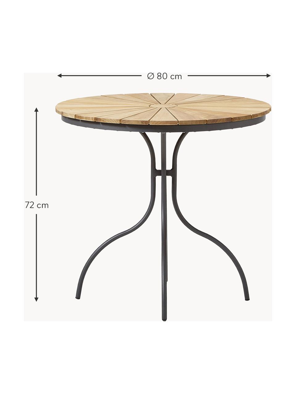 Table de jardin ronde en bois Hard & Ellen, Bois de teck, anthracite, Ø 80 x haut. 72 cm