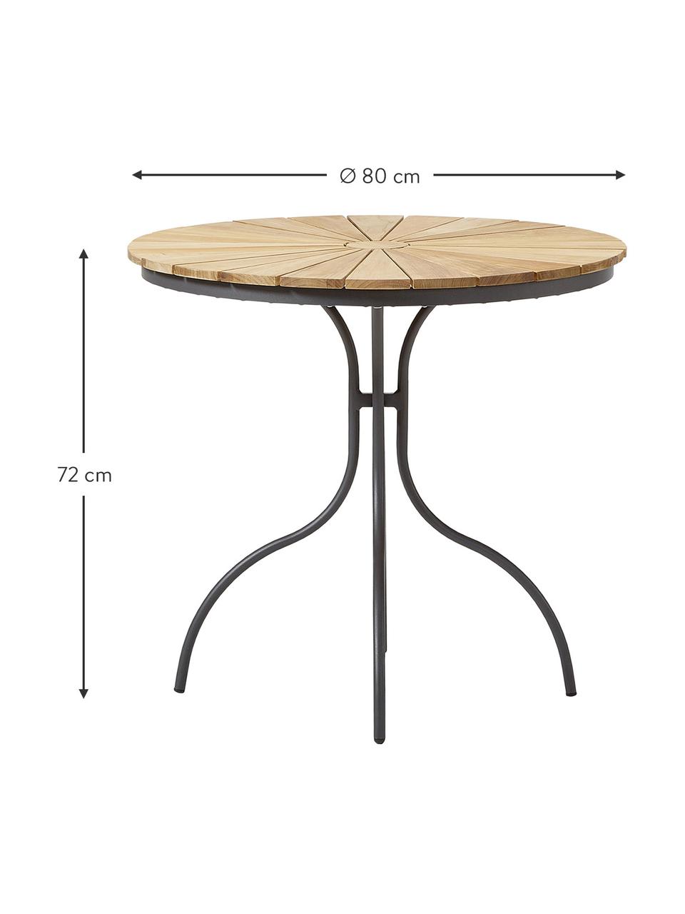 Okrągły stół ogrodowy z blatem z drewna tekowego Hard & Ellen, Blat: drewno tekowe, piaskowane, Stelaż: aluminium malowane proszk, Antracytowy, drewno tekowe, Ø 80 x W 72 cm